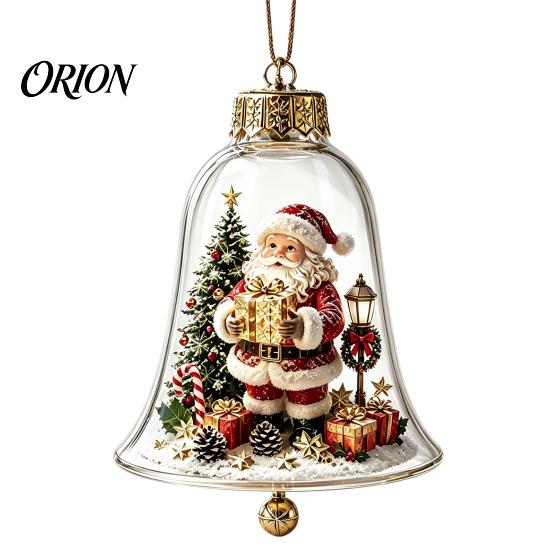 Miniature Holiday Scene Hanging Balls 3D Christmas Bell Ornament, Winter Clear Decoration with Santa Reusable Festival Ornaments Snowman Reindeer