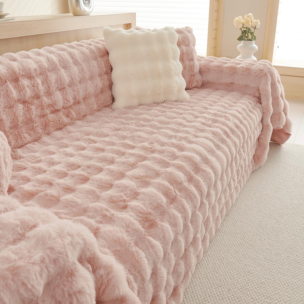 

Зимнее мягкое и удобное плюшевое полотенце для дивана с кроликом и пузырьками, простое современное однотонное универсальное полотенце для дивана 180*230 розовый