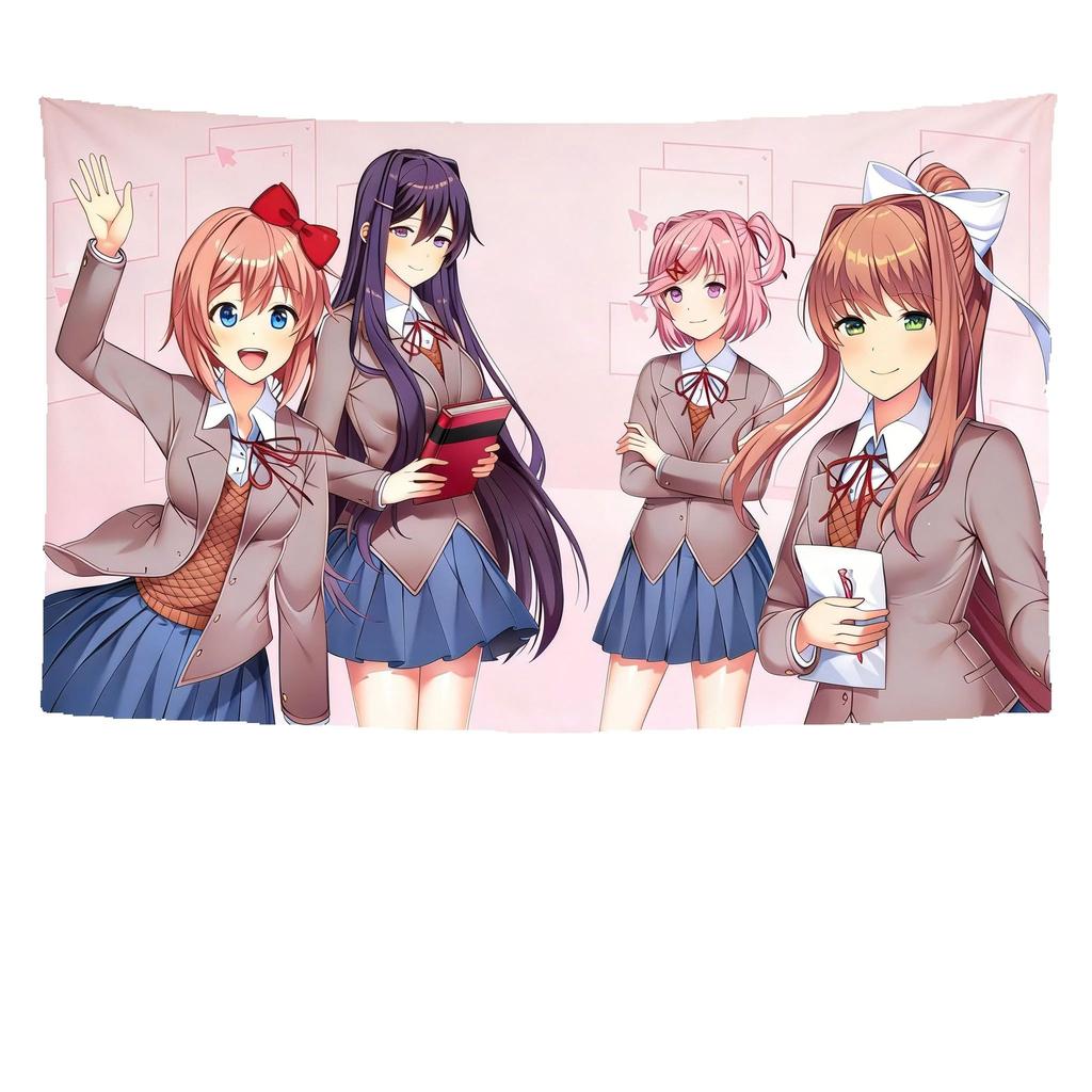 VIKAMA Heartbeat Literature Club Tapestry Home Bedroom Decoration Gift for Anime Fans And Friends Kawaii Anime Cute Anime Campus