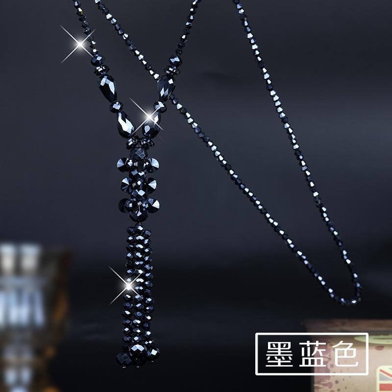 Stunning Long Women s Necklace With Vibrant Crystal Beads And Tassel Style Crystal Navy