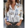 Cartoon Cat Print Easy Shirt, Casual Button-Up Long Sleeve Blouse, Women'S Clothing