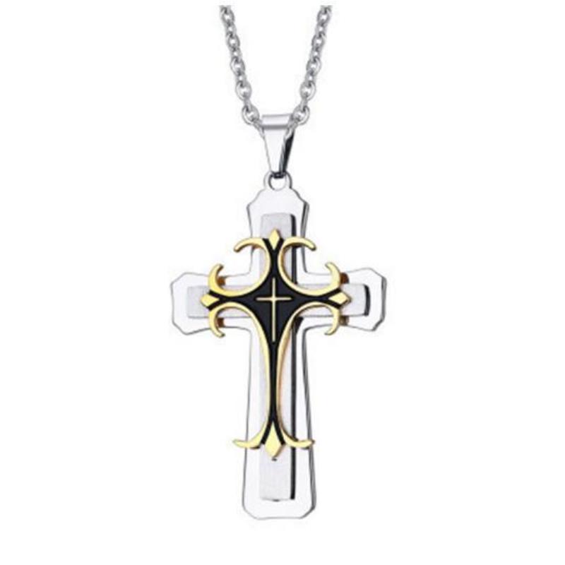 Men's Fashion Necklace Jesus Cross Pendant Necklace Stainless Steel Necklace Byzantine Necklace Vintage Cross Necklace Cross Pendant Necklaces