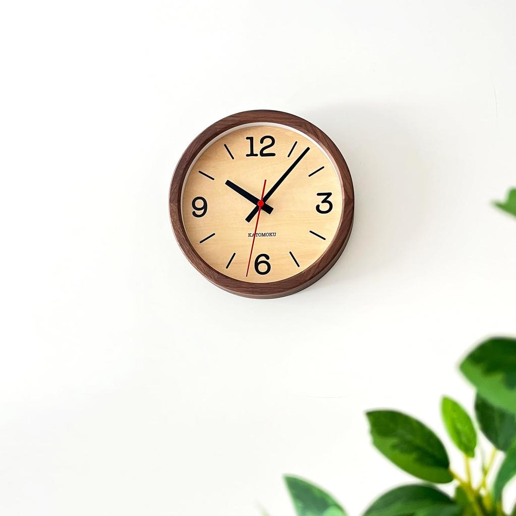 KATOMOKU Muku Clock 20 Walnut Wall Clock with Continuous Second Hand km-136WARC 220mm (Radio-Controlled Clock)