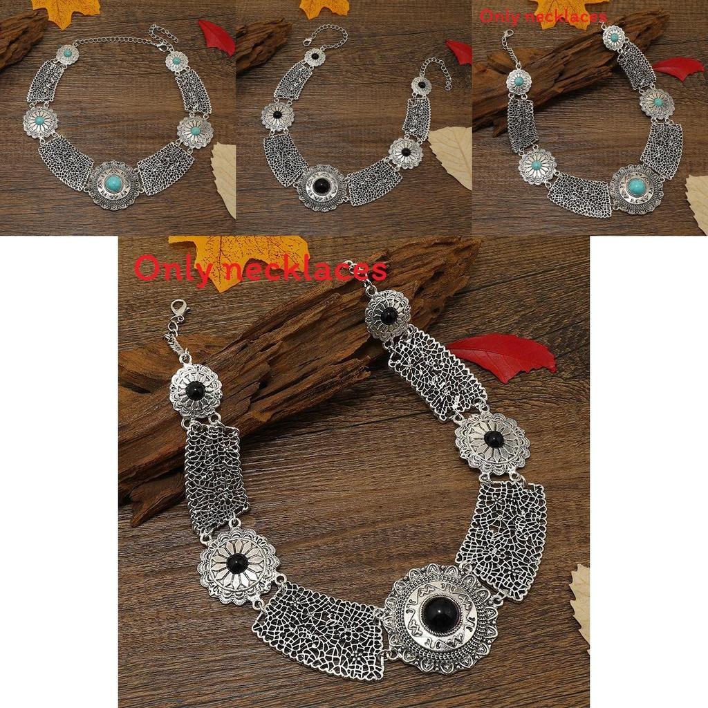 Ethnic Style Simulation Gemstone Decoration Hollow Design Women Metal Necklace For Gift And Commemoration