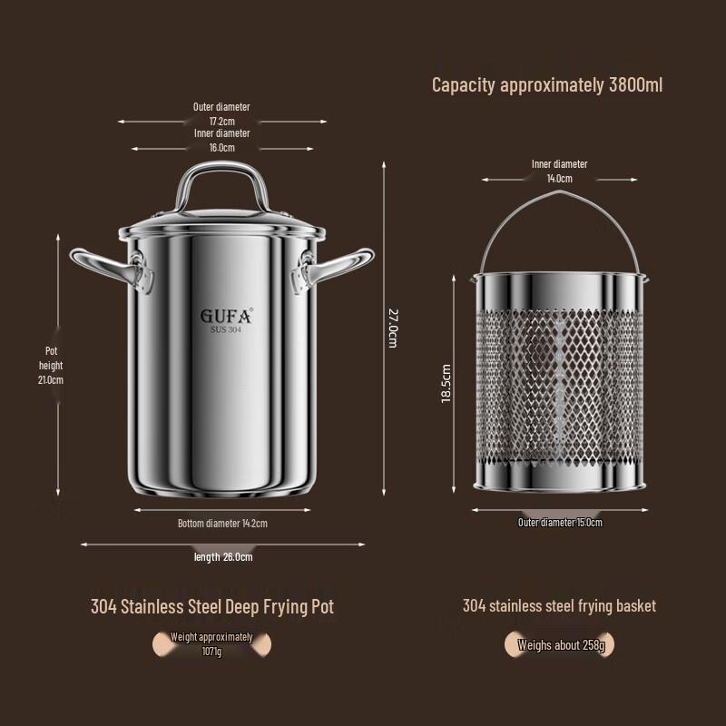 Naijiang 3.8L Stainless Steel Deep Fryer with Frying Basket