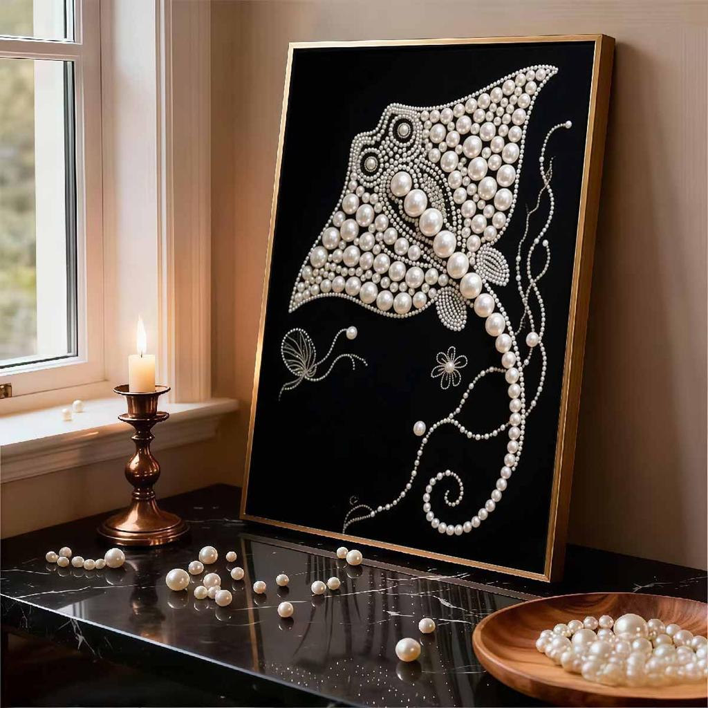 Crystal Pearl Painting 5D DIY Frame Decoration Painting Fish Home Wall Decoration Transparent Pearl Gemstone Painting Picture Art Crafts