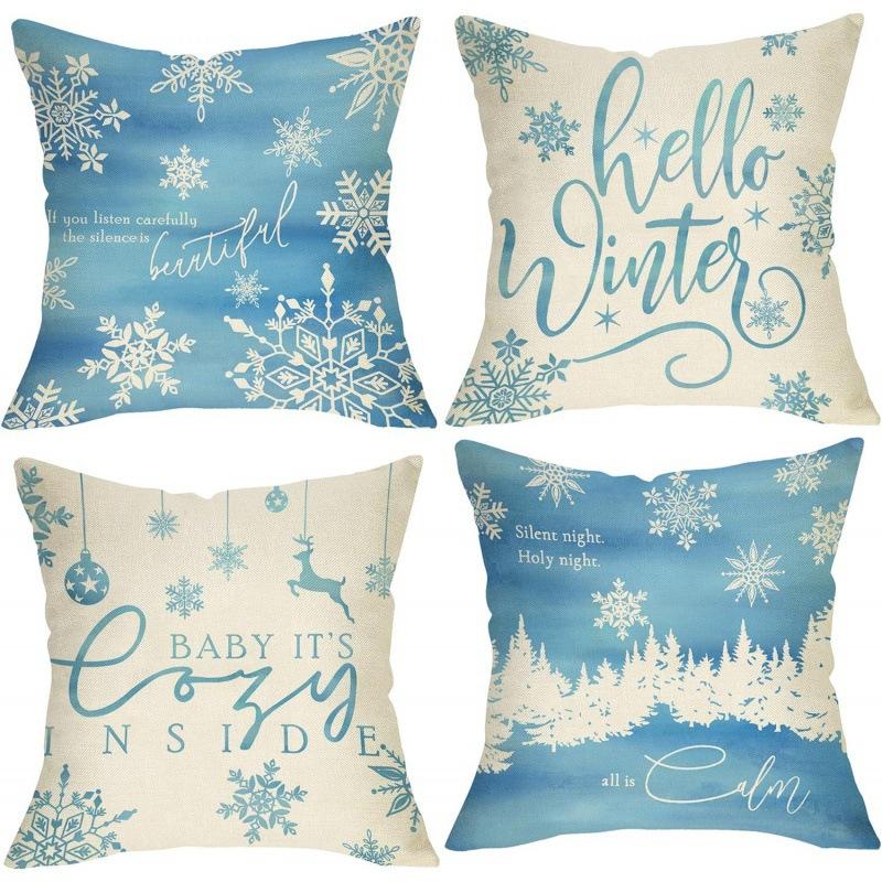 

New Christmas Old Man Snowman Print Pillow Case Living Room Sofa Cartoon Pattern Cushion Cover Pillow Case Premium 45 * 45 (single pillow cover)