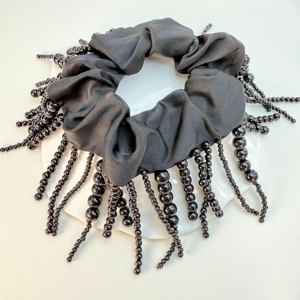 Satin Tassel Pearl Hair Tie - Non-Constricting Ponytail Accessory for Women