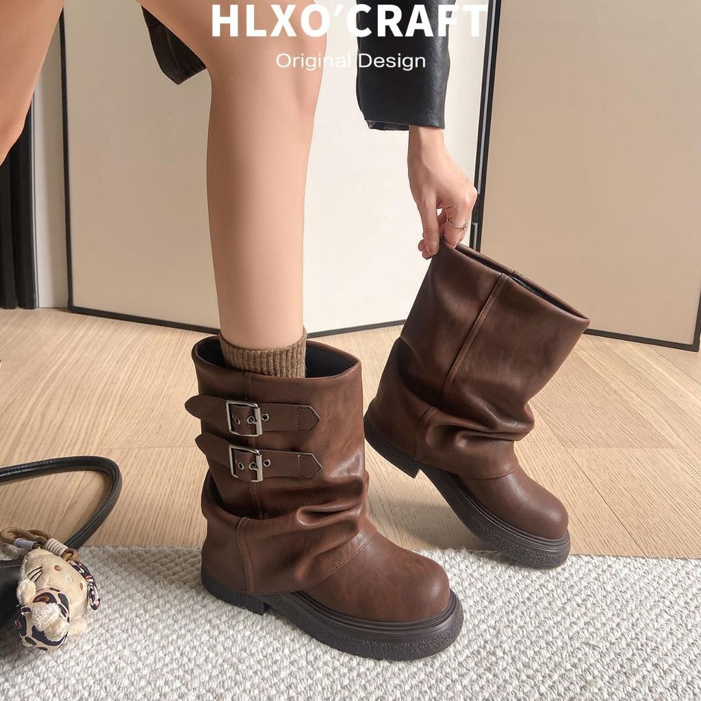 New Autumn and Winter Martin Boots Women's Maillard Platform Heightening Short Locomotive Slack Wrinkled Stack Boots