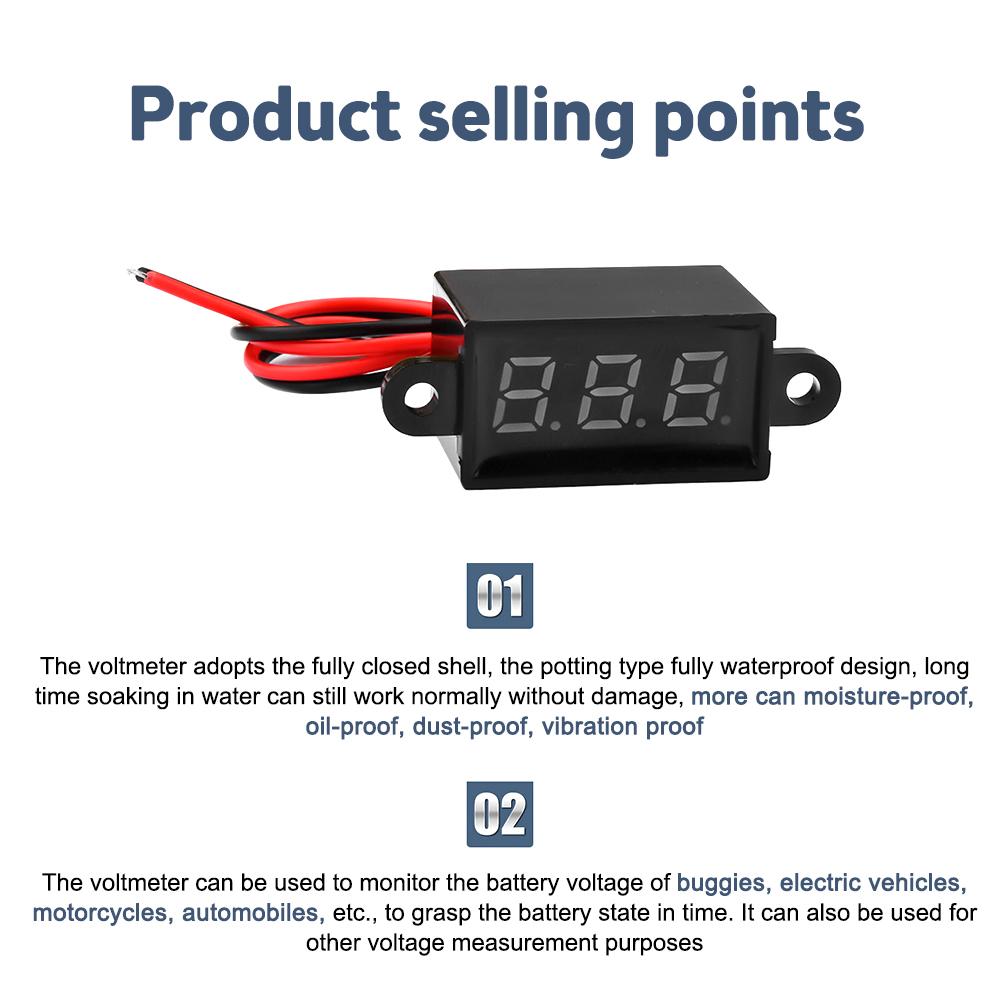 DC 3.0V-30.0V Digital Car Voltmeter Automotive Voltage Meter Waterproof 12V 24V Motorcycle Vehicle LED Display Voltage Tester