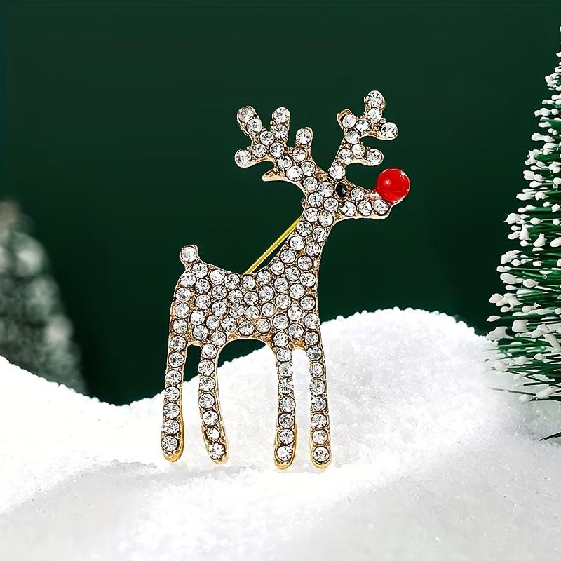 Christmas Reindeer Brooch Crystal Rhinestone Pin - Zinc Alloy, Fashion Party Accessory, Simple Elegant Design, Versatile for Daily & Party Occasions