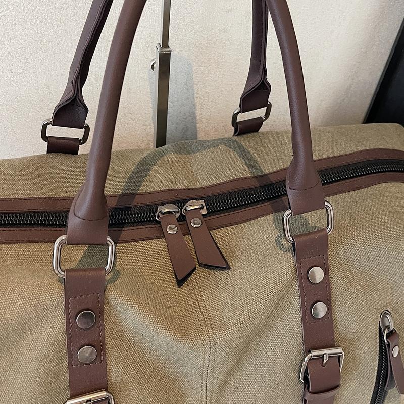 Retro Canvas Duffel Bag with Buckle Straps Large Capacity Travel Weekend Carry On Bag