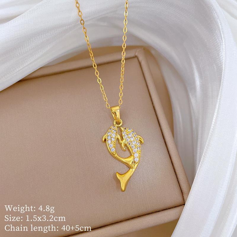 Voller Diamant Dreidimensionaler Delfin Leichter Luxus Temperament Wunderschöne Voll-Diamant-Halskette Damen Vielseitig Schlüsselbein-Kette Titanstahl-Kette