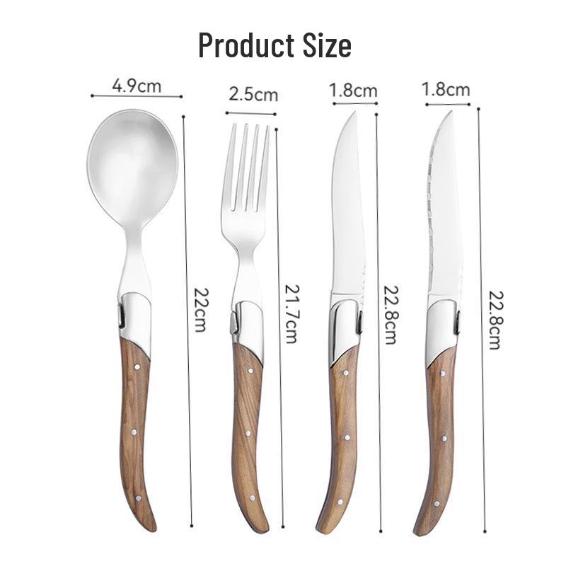 Olive Wood Handle Steak Knife & Cutlery Set with Spoon and Fork in Stock Steak Knife (Serrated) - Olive Wood Handle