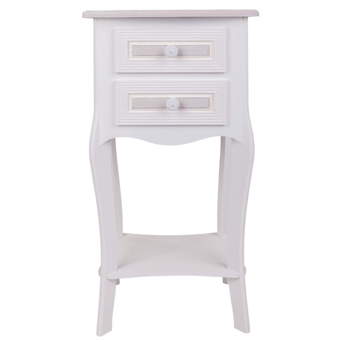 Table De Nuit En Bois Avec 2 Tiroirs Blancs