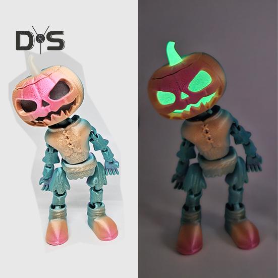 Halloween Pumpkin Figurine Glow-in-the-Dark Pumpkin Man Figurine with Movable Joints Flameless Jack O Lantern Ornaments for House Party Decor Gifts