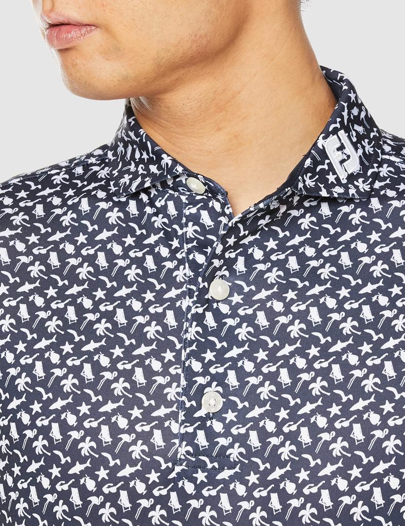 FootJoy Modern Classic Beach Print Short Sleeve Shirt, Navy, Men's XL (80443-XL)