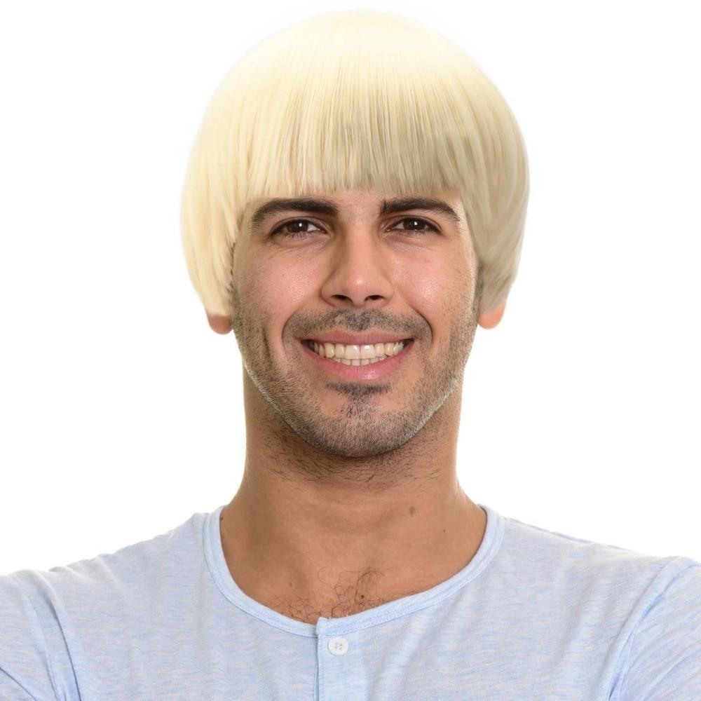 Synthetic Mushroom Cosplay Wig Brown Blonde Anime Retro Wig Short Bowl Cut Hair Christmas