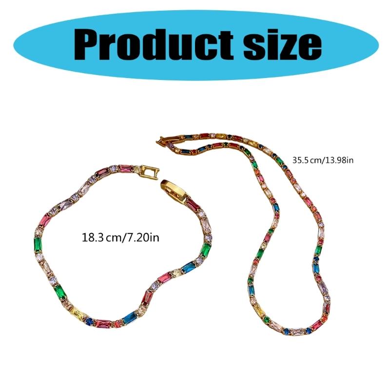 Vintage Stil Quadratische und Runde Bunte Edelsteine Halskette und Armband Modeaccessoire Schmuckset für Trendbewusste Frauen
