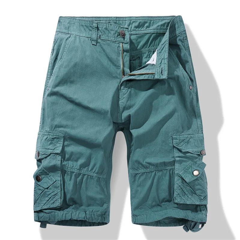 Summer Men's Cargo Shorts Loose Casual Below Knee Pants Elastic Waist Outdoor Jogging Cotton Knee Length Pants