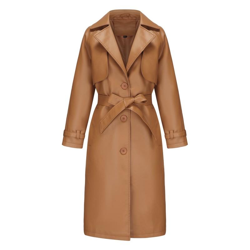 Trench Lungo Oversize da Donna Giacca in Ecopelle PU con Cintura Collo a Tacca Classico Vestibilità Larga Capospalla