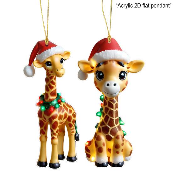 Giraffe Christmas Ornaments 2D Cartoon Giraffe Christmas Hanging Decor for Xmas Tree Acrylic Giraffe Gifts for Women Men