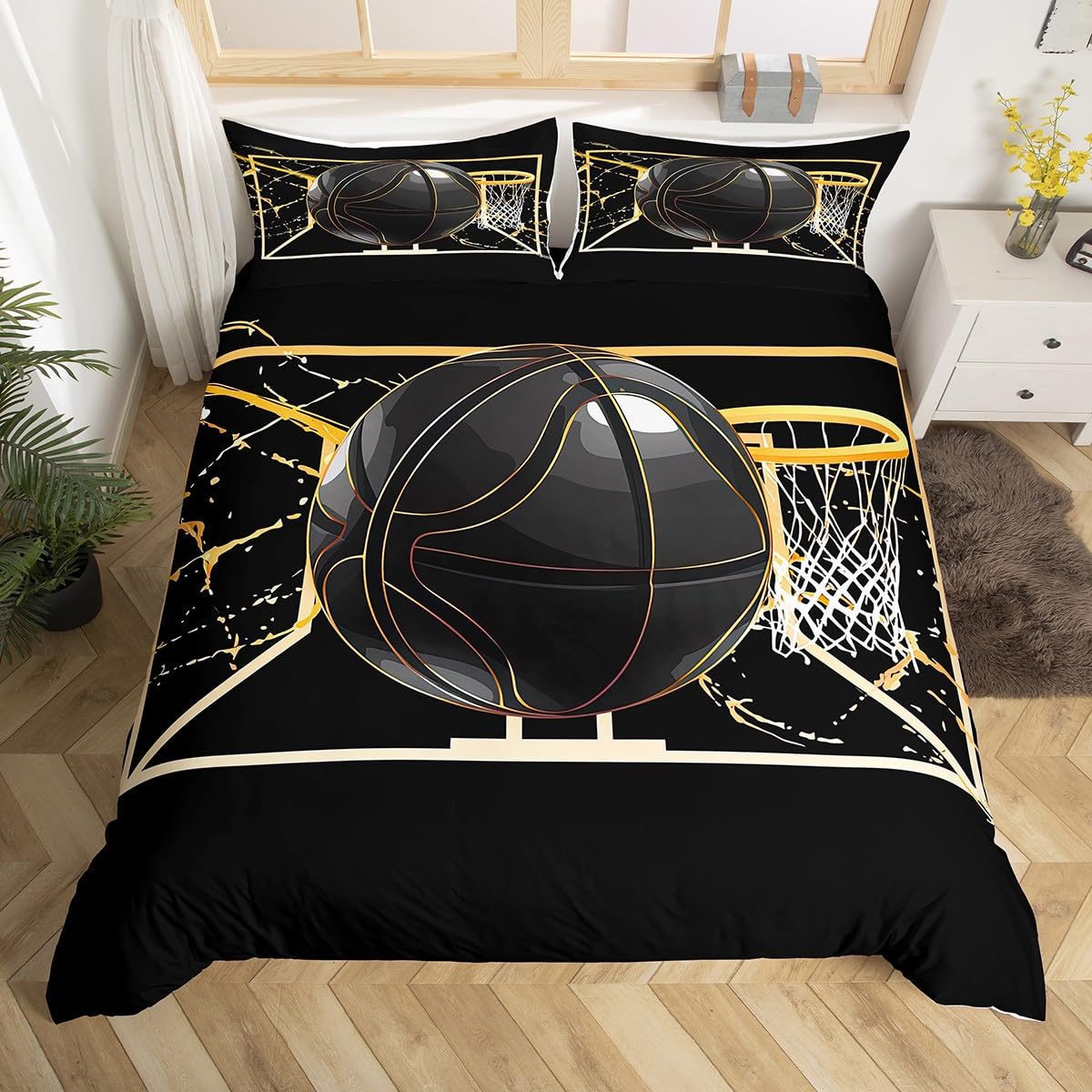 

Basketbal Beding Set Ful Quen Gaming Sports Warm Comforter Cover for Young Boys Young Girls Bal Games Soft Duvet Cover Gift for Basketbal Lover 100*200cm Single