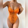 Autumn Lace Trim Deep V Backless Spaghetti Strap Bodysuit
