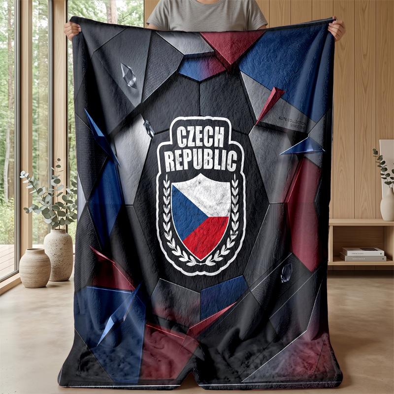Czech Republi Football Printed Flannel Blanket Skin Friendly Warm Decorative Throw for Indoor Couch Bed Daily Use