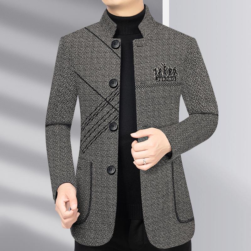 2024 Autumn/Winter Men's Wool Coat: Business Casual Stand Collar for Middle-Aged Dads
