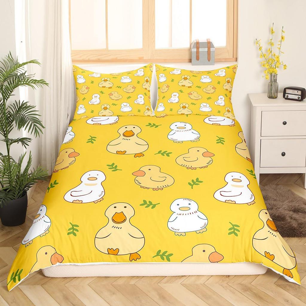 Cute Little Yellow Duck Duvet Cover Children'S Bedroom Decorative Bedding Three-Piece Digital Printing Quilt Cover
