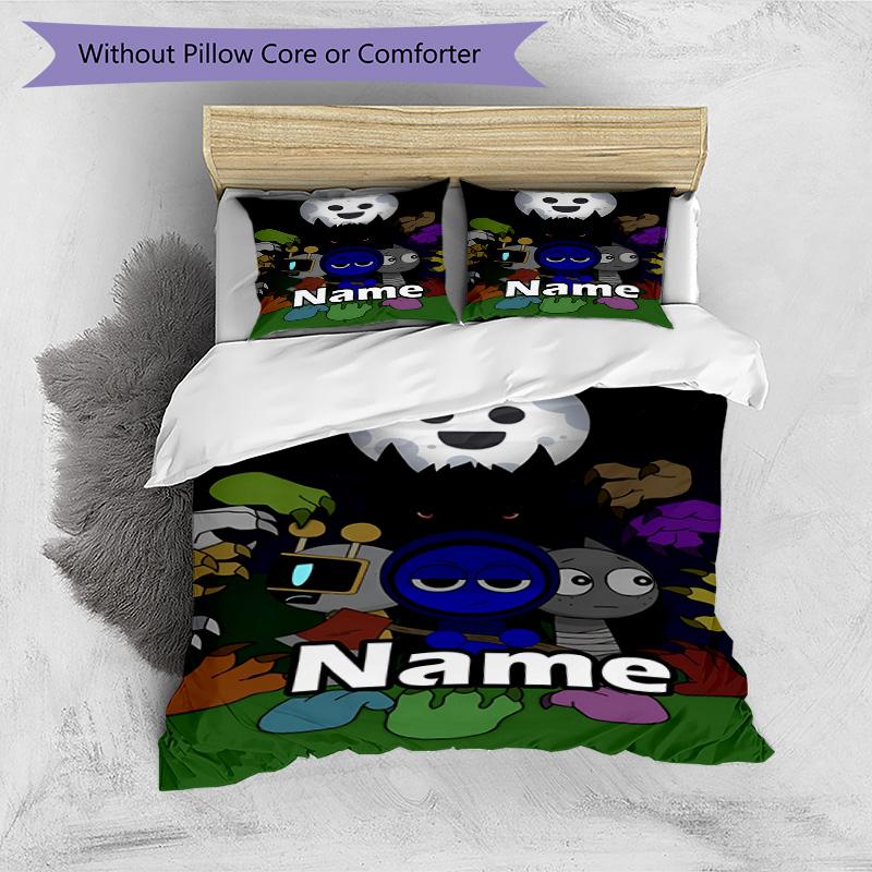 3pcs Duvet Cover Set (1*Duvet Cover + 2*Pillowcase, Without Core), Custom Name Sprunki Game Pattern Bedding Set, Home Bedroom Decor Gift