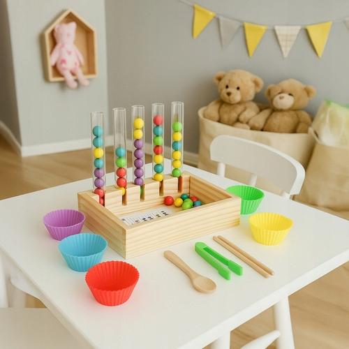 Układanka Edukacyjna Drewniana Sorter Montessori Nauka Liczenia Kolorów