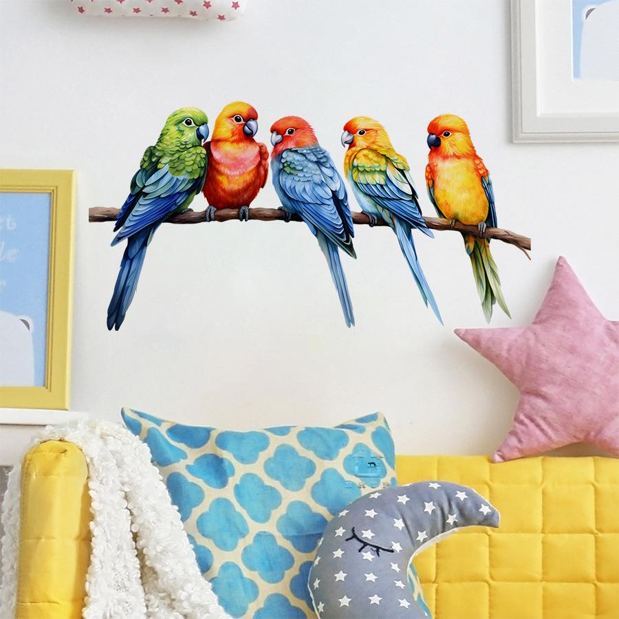 3D Realistic Cute Little Parrot Wall Stickers, Self-Adhesive Decor for Bedroom Kitchen Home Decoration