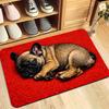 1pc Realistic Sleeping French Bulldog Doormat with Red Background, Bright Red Lazy Sleeping French Bulldog Print Thickened Flannel Mat - 1.02cm Sponge
