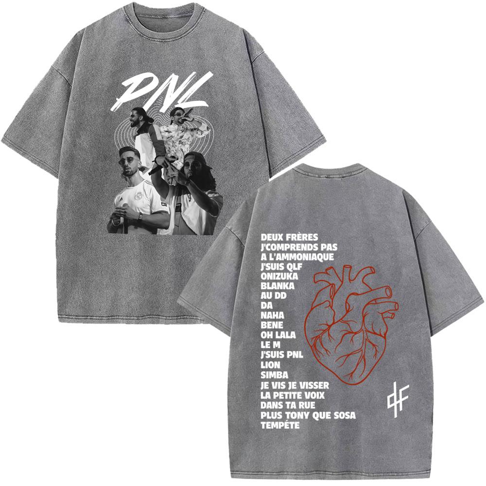 French Rapper Pnl Album Merch Graphic Tshirt Le Monde Chico Tshirt Unisex Unisex Fashion Hip Hop Oversized Vintage Washed Tshirts