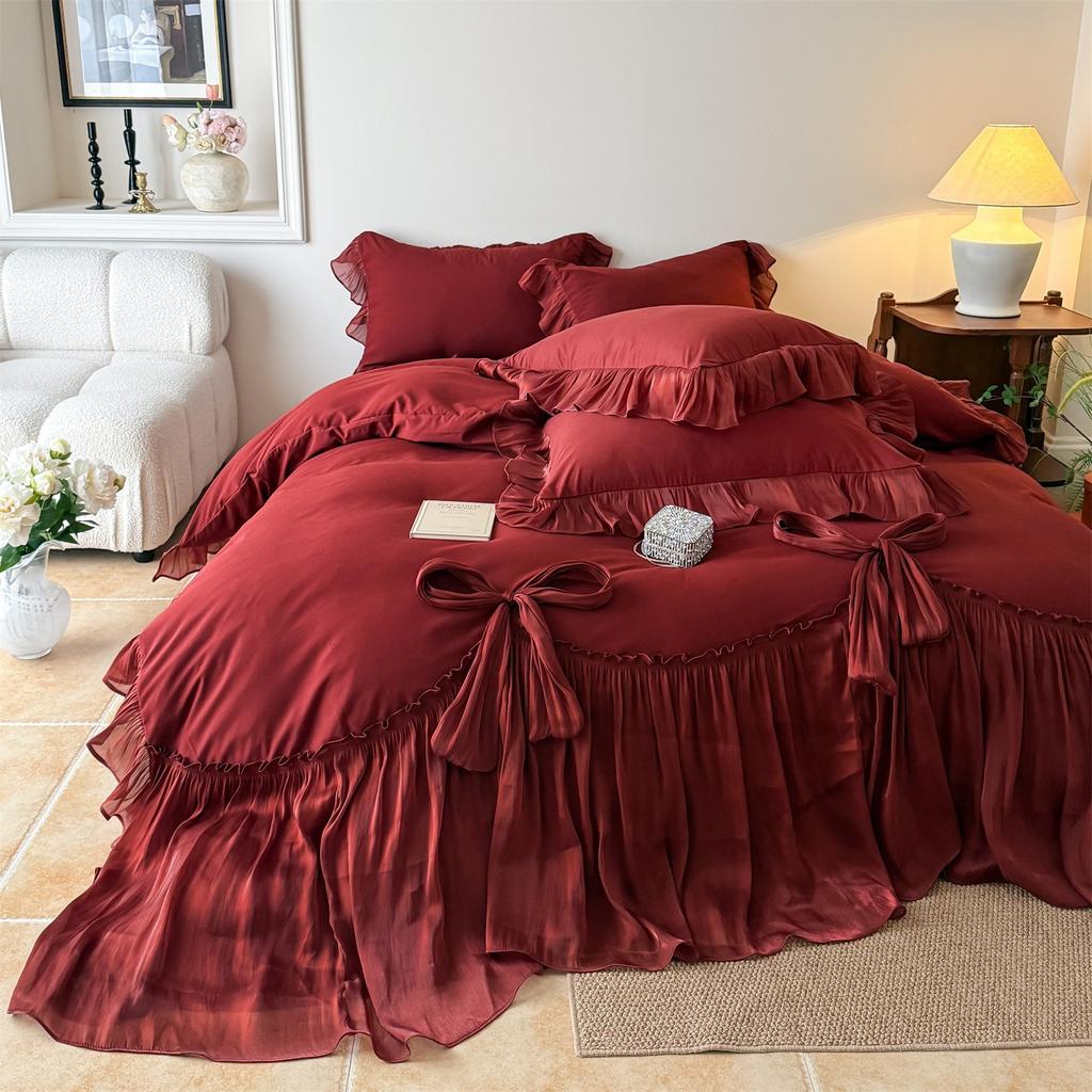 Premium Sense Super Fairy French Princess Style 100 Skin-Friendly Cotton Bed Cover Four-Piece Girl Heart Lace Bed Quilt Cover
