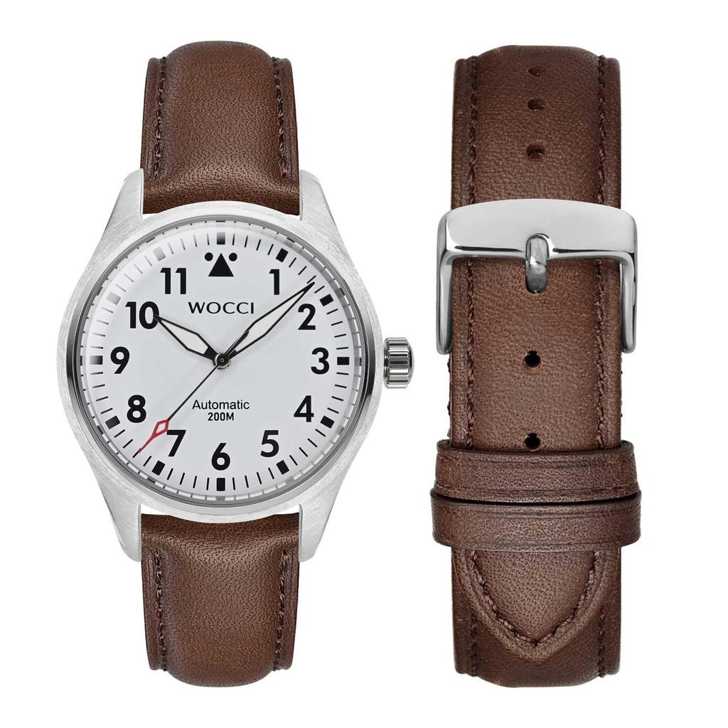 WOCCI 20mm Watch Vintage Genuine Leather Watch Band Brown with Tonal Includes Adjustment Tool and Spring Bars Strap, (Dark Stitching),