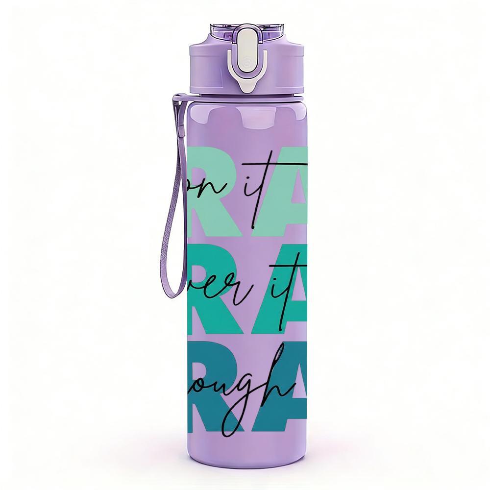 1PC Pray Pray Pray Green Lettering 750ml Color Plastic Water Bottle Leakproof Flip Straw Lid For Sports Office Home Use