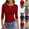 Women's Ribbed Slim Fit Top Three Quarter Sleeve Crew Neck Stretchy Knit Shirt Casual Basic Layering Tee