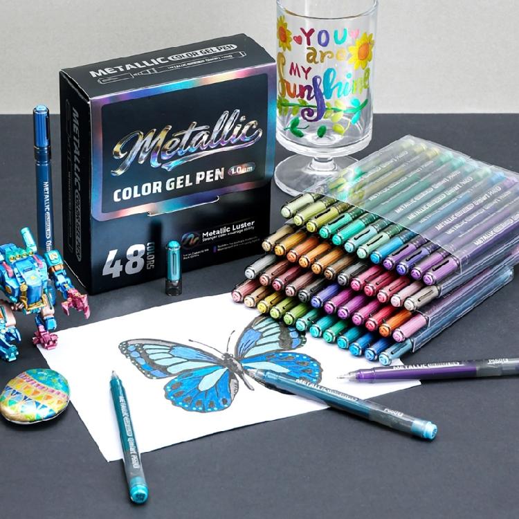 48 Color Metallic Gel Pen Multicolor Acrylic Gel Pen For Artist Student Journaling Sketching And Creative Art Project