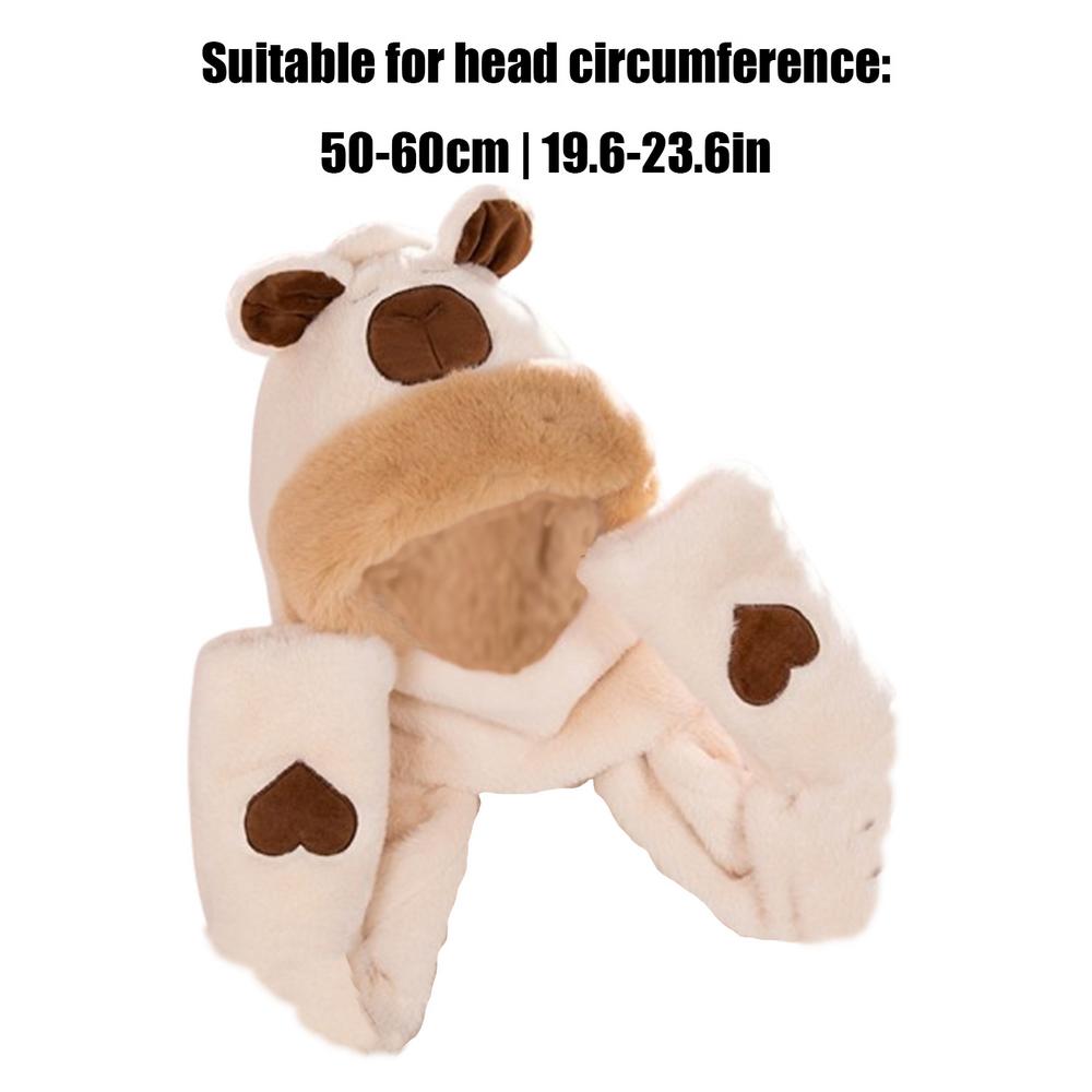 Hooded Scarf Capybara Winter Scarf Hoodie Warm Hoodie Hat Scarf Gloves Set Soft Plush Thick Hat For Men Women бежевый