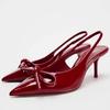 New Fashion Women's Pumps Pointed Toe Thin Heel Ankle Strap Sandals with Bow