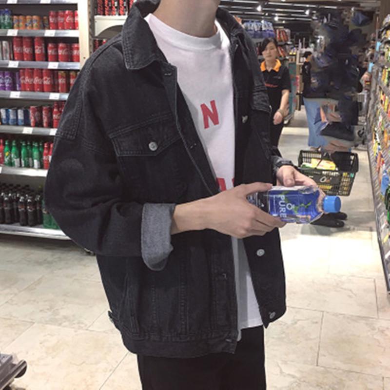 Men's Retro Hong Kong-Style Hooded Denim Jacket, Spring/Autumn Casual Loose-Fit, Trendy Workwear.