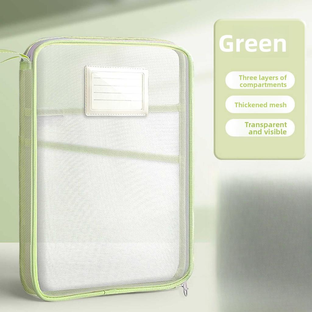 A4 Book Bag for School Double Layer Mesh Organizer Large Capacity Student Essentials Textbooks Folders Storage School Supplies