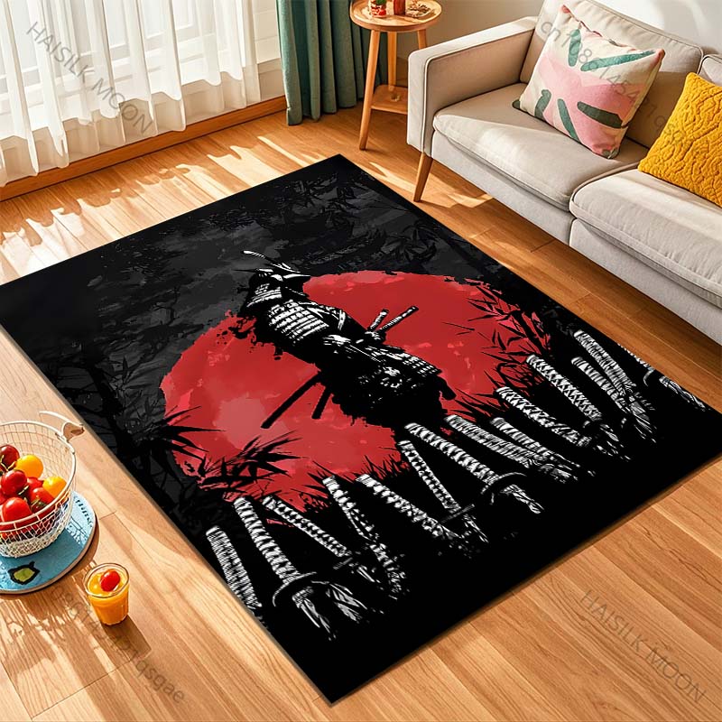 1PC Samurai red sun swords forest Print Carpet Rug for Living Room Bedroom Sofa Doormat Home Decor Non-slip Floor Mat