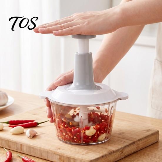 Household Kitchen Gadget Manual Food Chopper, Hand Press Garlic Mincer with 3D Stainless Steel Easy Prep Tool Blades, 1.5/2L Nuts Eggs Herb