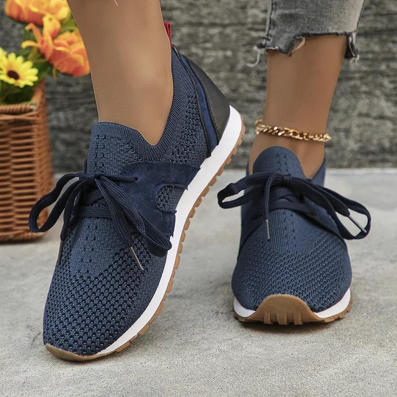 New Comfort Breathable Knitted Sneakers Women Spring Flat Heels Athletic Running Shoes Woman Plus Size 43 Casual Walking Shoes