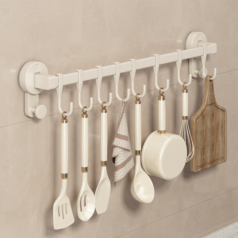 Milk White Suction Cup, Kitchen Hook, Knife, Pot Lid, Spoon, Shovel, Wall-mounted Multi-functional Row of Non-punching Shelves