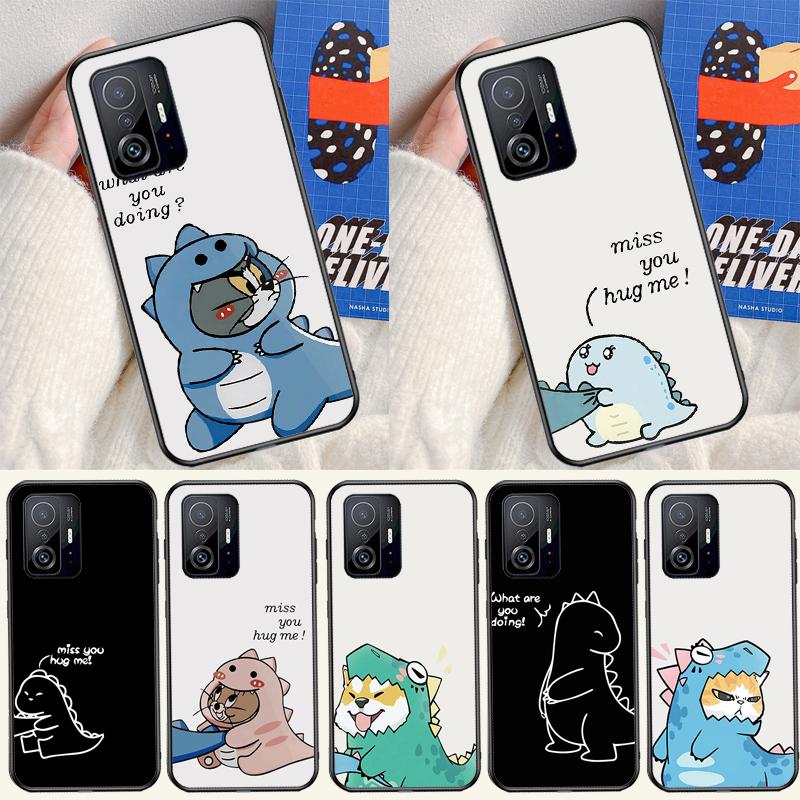 Couple Matching Cute Dinosaur Cover For Xiaomi 14 Ultra 13 11T 12T 13T 14T Pro POCO X7 X6 Pro X3 X5 F3 F5 M6 F6 Pro Case